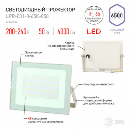 купить в Перми Прожектор светодиодный ЭРА LPR-031-0-65K-050